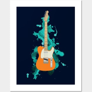 T-Style Electric Guitar Orange Color Posters and Art